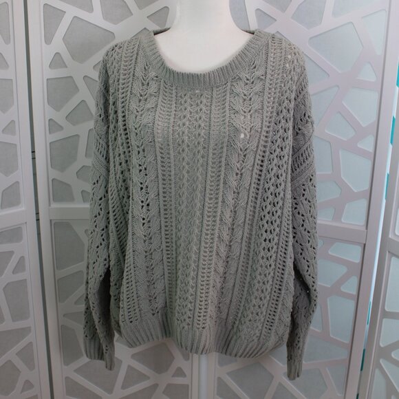 Easel Long Sleeve Boxy Pullover Knitted Sweater Grayish Green Medium - Picture 1 of 12